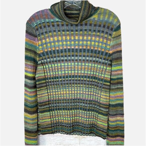 Retro Style Vented Pipes Stripes Turtleneck - MULTICOLORED - Picture 1 of 12